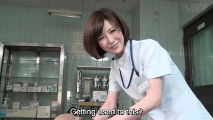 Subtitles CFNM Japanese female doctor handjob